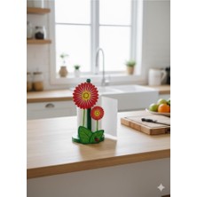 abnturk Dekoratif Ahşap Çiçek Oymalı Sarı Kırmızı Kağıt Havluluk Peçetelik 20 cm