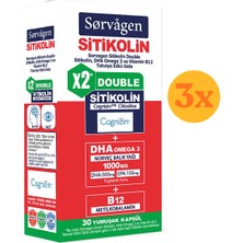Sorvagen Double Sitikolin 250 mg DHA Omega 3 ve B12 30 Kapsül - 3 Adet (90 Kapsül) - Dezenfektan Hediyeli (%72 Alkol)