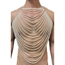 Ravinity Beyaz Inci Detaylı Erkek Vücut Kolyesi, Incili Göğüs Aksesuarı