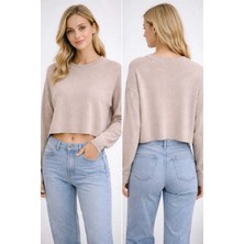 İnce Moda Giyim Basic Crop Sweatshirt – Uzun Kollu Bisiklet Yaka (Çok Renkli)