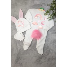 Moda Lime Gökkuşağı Ay Bulut Desenli Kız Bebek Tulum Seti – %100 Organik Pamuk