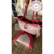 Double Knot Design Bella 2li Takım Plaj Çantası , El Çantası Clutch, Totebag, Kadın, Yazlık,
