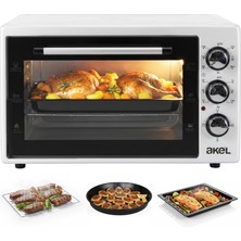 Akel AF340L 34 Lt Beyaz Midi Fırın, Iç Aydınlatmalı, Zaman Ayarlı, Izgara ve Fırın, 2 Tepsi 1 Tel Izgara