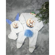 Moda Lime Tavşan Kulaklı Ponponlu Isme Özel Baskılı Bebek 3 Lü Tulum Seti