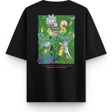 Overoz Rick & Morty Sırt Baskılı Yarı Oversize Unisex Siyah T-Shirt 1378