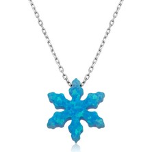 Tienda Elegante Gümüş Mavi Opal Taş Kar Tanesi Bayan Kolye