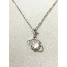 Atalya Accessory Satürn Gezegen Yıldızlı Gümüş Renk Kadın Çelik Kolye - Kararmaz