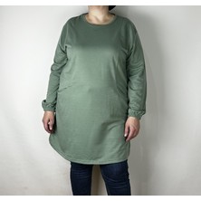 Yaşar Triko Kadın Mint Yeşili Uzun Kollu Bilek Lastikli Bisiklet Yaka Yırtmaçlı Çift Cepli Tunik