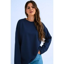 Guaraz Kadın Relax Fit Rahat Kesim %100 Pamuk Uzun Kollu Bisiklet Yaka Basic Tişört