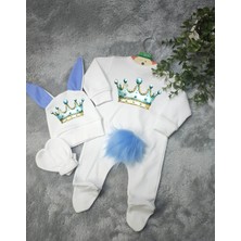 Moda Lime Tavşan Kulaklı Ponponlu Isme Özel Baskılı Bebek 3 Lü Tulum Seti