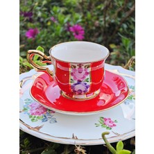 Manushum El Yapımı Porselen Şehzade Kahve Fincanı-Kırmızı 1 Adet