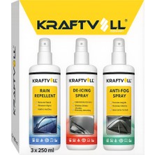 Kraftvoll Araba Kışlık Set (Buz Çözücü + Yağmur Kaydırıcı + Buğu Önleyici) Sprey 250 ml