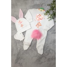 Moda Lime Balonlu Ayıcık Baskılı Bebek Tulum Seti – Organik Pamuk – Kız Bebek