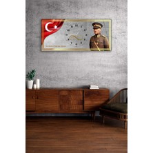 Olinpa Kırılmaz Cam Duvar Saati , Hem Tablo Hem Saat Atatürk ve Türk Bayraklı Saat Ev Ofis Hediyesi
