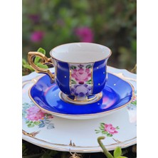 Manushum El Yapımı Porselen Şehzade Kahve Fincanı-Lacivert 1 Adet