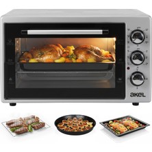 Akel AF340L 34 Lt Gri Midi Fırın, Iç Aydınlatmalı, Zaman Ayarlı, Izgara ve Fırın, 2 Tepsi 1 Tel Izgara