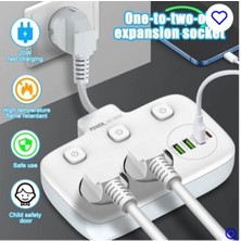 İsmiyle Al Akım Korumalı 2’li Ayrı Anahtarlı Priz, 2x Priz, 3x Usb, 1x Type-C, 2 mt Kablo, Hızlı Şarj