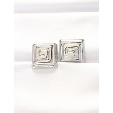 İsmiyle Al Pirinç Gümüş Renk Kare Form Küpe