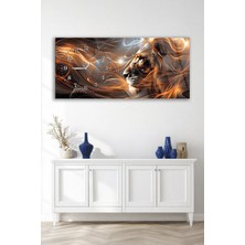 Olinpa Kırılmaz Cam Duvar Saati , Hem Tablo Hem Saat Soyut Alevli Aslan Desenli Modern Cam Duvar Saati