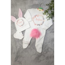 Moda Lime Isimli Çiçek Çelenkli Bebek Tulum Seti – Organik Pamuk – Kız Bebek