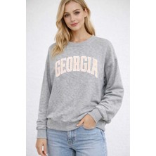İnce Moda Giyim Georgia Baskılı Gri Oversize Sweatshirt