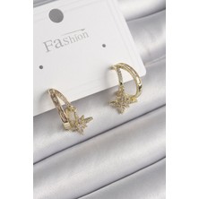 İsmiyle Al Pirinç Gold Renk Zirkon Taşlı Halka Model Yıldız Detay Kadın Küpe