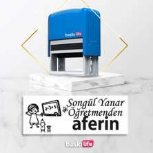 Baskı Life Öğretmen Aferin  Kaşe  Kitap Mührü Kitap Damgası Kişiye Özel Kaşe 609