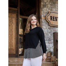 Kadın Siyah Çizgili Detaylı Asimetrik Bluz