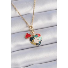 İsmiyle Al 316L Çelik Gold Renk Yapboz Motif Kalp Figür Charm Model Kadın Kolye