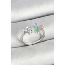 İsmiyle Al Pirinç Kalp Figürlü Zirkon Taşlı Gümüş Renk Ayarlanabilir Kadın Yüzük