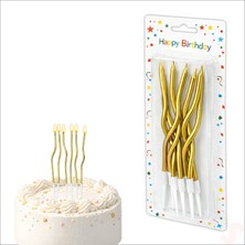 Süsle Bebek ve Parti Altın Metalik Krom Renkli Spiral Pasta Mumu 14 cm - 6 Adet