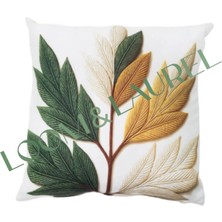 Loom & Laurel İçi Dolu Krep Örgü Üzerine Dijital Baskılı Kırlent 45x43 cm | Yaprak Desenli Dekoratif Yastık
