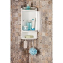 Primanova Natürel Kapaklı Köşe Rafı 22x22x44 cm Kolay Temizlik Özelliği ile Banyo Aksesuarı