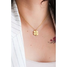 Atalya Accessory Dört Yapraklı Yonca Modeli Gold Renk Çelik Kadın Kolye-Kararmaz