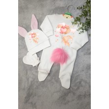 Moda Lime Kalpli Balonlu Tavşan Baskılı Bebek Tulum Seti – Organik Pamuk – Kız Bebek