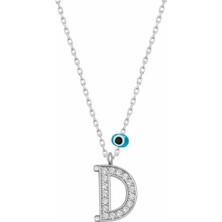 Tienda Elegante Gümüş Nazar Rodyum D Harfi Kadın Kolye