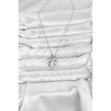 İsmiyle Al 316L Çelik Zincir Gümüş Renk Deniz Tema Model Zirkon Taşlı Kadın Kolye