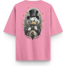 Overoz Varyemez Amca Sırt Baskılı Yarı Oversize Unisex Pembe Tshirt 1380