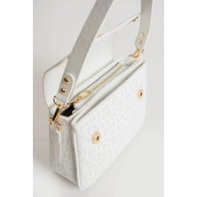 Just Polo  Kadın Beyaz Baskı Desenli Kolon Askılı 3 Bölmeli Omuz Çantası 2184MH