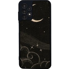 Scaleta Case Samsung Galaxy A13/A23 Uyumlu Ay (Moon) Tasarımlı Glossy Mat Siyah Silikon Telefon Kılıfı