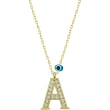 Tienda Elegante Gümüş Nazar Gold A Harfi Kadın Kolye