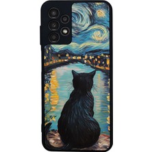 Scaleta Case Samsung Galaxy A13/A23 Uyumlu Kedi Tasarımlı Glossy Mat Siyah Silikon Telefon Kılıfı