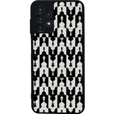 Scaleta Case Samsung Galaxy A13/A23 Uyumlu Satranç Tasarımlı Glossy Mat Siyah Silikon Telefon Kılıfı