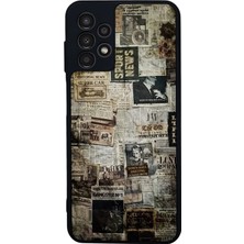 Scaleta Case Samsung Galaxy A13/A23 Uyumlu Gazete Tasarımlı Glossy Mat Siyah Silikon Telefon Kılıfı