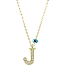 Tienda Elegante Gümüş Nazar Gold J Harfi Kadın Kolye