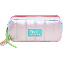 Limmy Kalem Kutusu Renkli Fermuarlı Yumuşak Içi Geniş Üç Bölmeli Kalemlik - Pembe