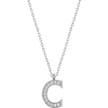 Tienda Elegante Gümüş Rodyum C Harfi Kadın Kolye