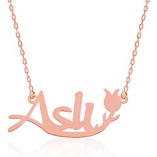 Tienda Elegante Gümüş Rose Kişiye Özel Lale Desenli İsimli Bayan Kolye