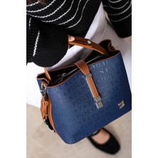 Just Polo  Kadın Lacivert Taba 3 Gözlü Su Geçirmez Çapraz ve Omuz Çantası 22 x 20 cm