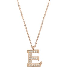 Tienda Elegante Gümüş Rose E Harfi Kadın Kolye